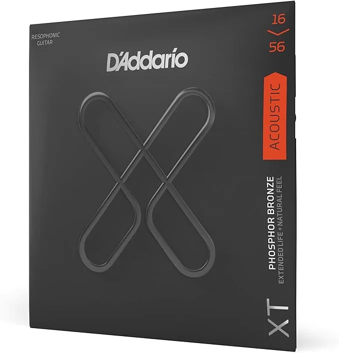 D'Addario Guitar Strings - XT Phosphor Bronze Coated Resophonic Guitar Strings - XTAPB1656 - Extended String Life with Natural Tone & Feel - For 6 String Guitars - 16-56 Medium Resophonic