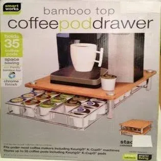 Bamboo Top Coffee Pod Drawer for Keurig Compatible Single Serve K-cups ~ Holds