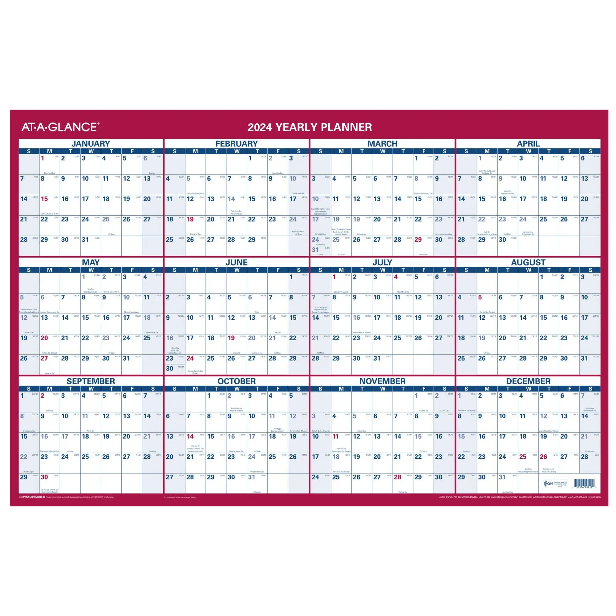 At-a-glance 2024 Vertical Horizontal Reversible Erasable Wall Calendar Large 36