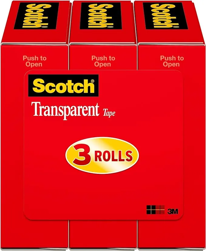 3M Scotch Transparent Tape, 3/4" x 1000" - 3 pack