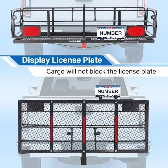 King Bird 60 inch x 24 inch x 14 inch Folding Hitch Mount Cargo Carrier, 500 lbs ...