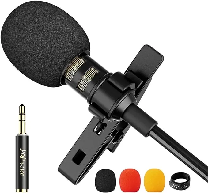 PoP Voice 12.8 Feet Lavalier Lapel Microphone Professional Grade Omnidirectiona<wbr/>l