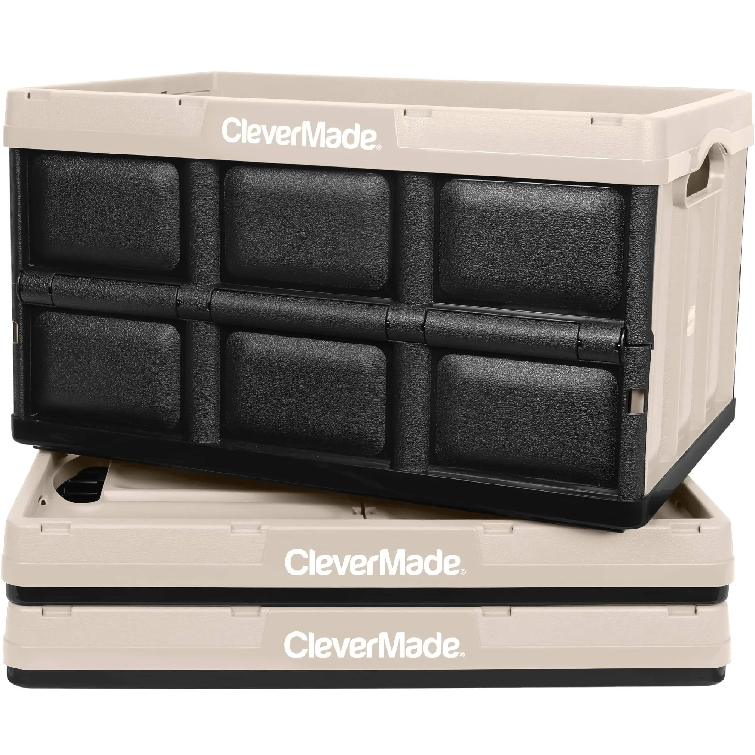 Clevermade Collapsible Storage Bin 46 Liter / Tan | Black