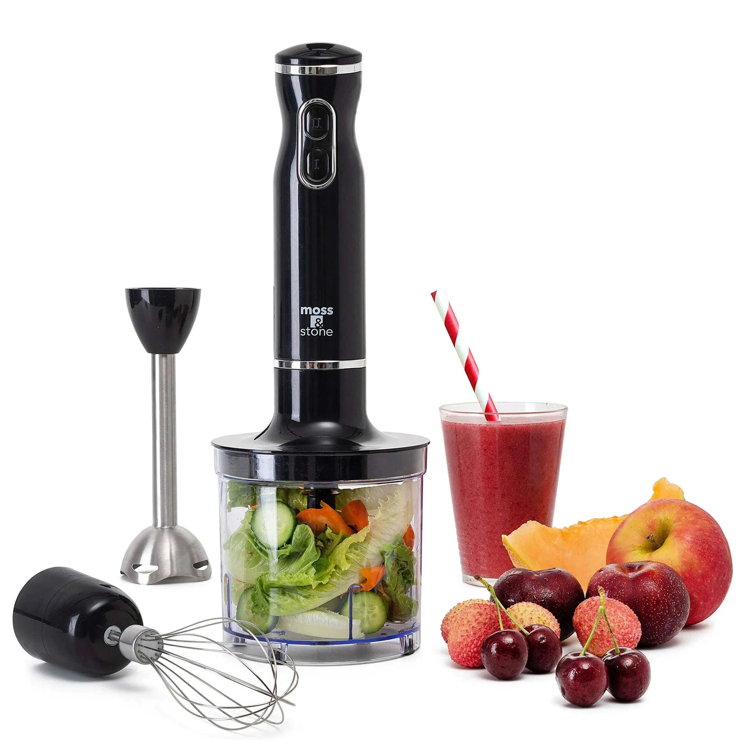 Moss &amp; Stone Hand Blender Electric - with Egg Whisk &amp; Chopper, Powerful 300- Wat