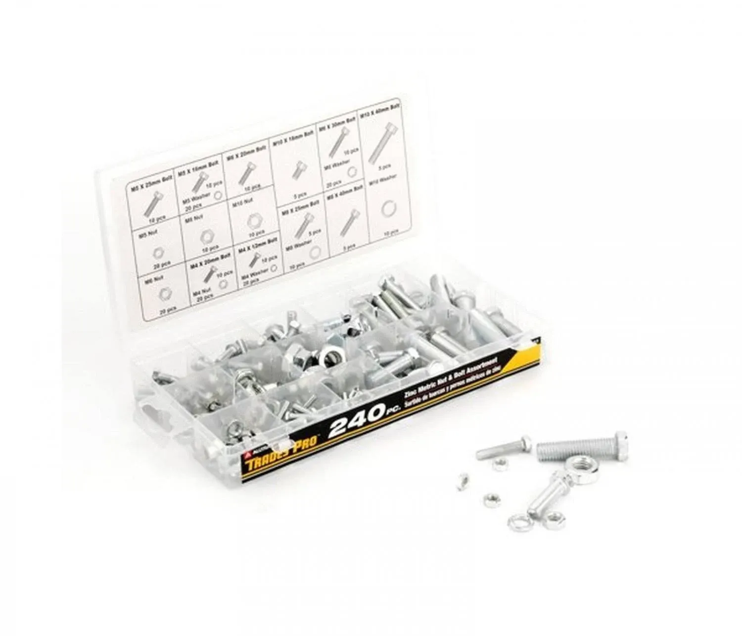 Tradespro Zinc Metric Nut and Bolt Assortment 240-Piece