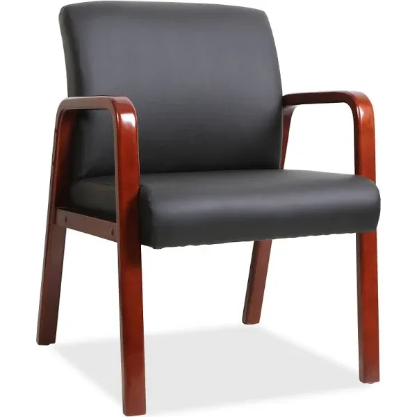 Lorell Leather Wood-Frame Guest Chair, Black