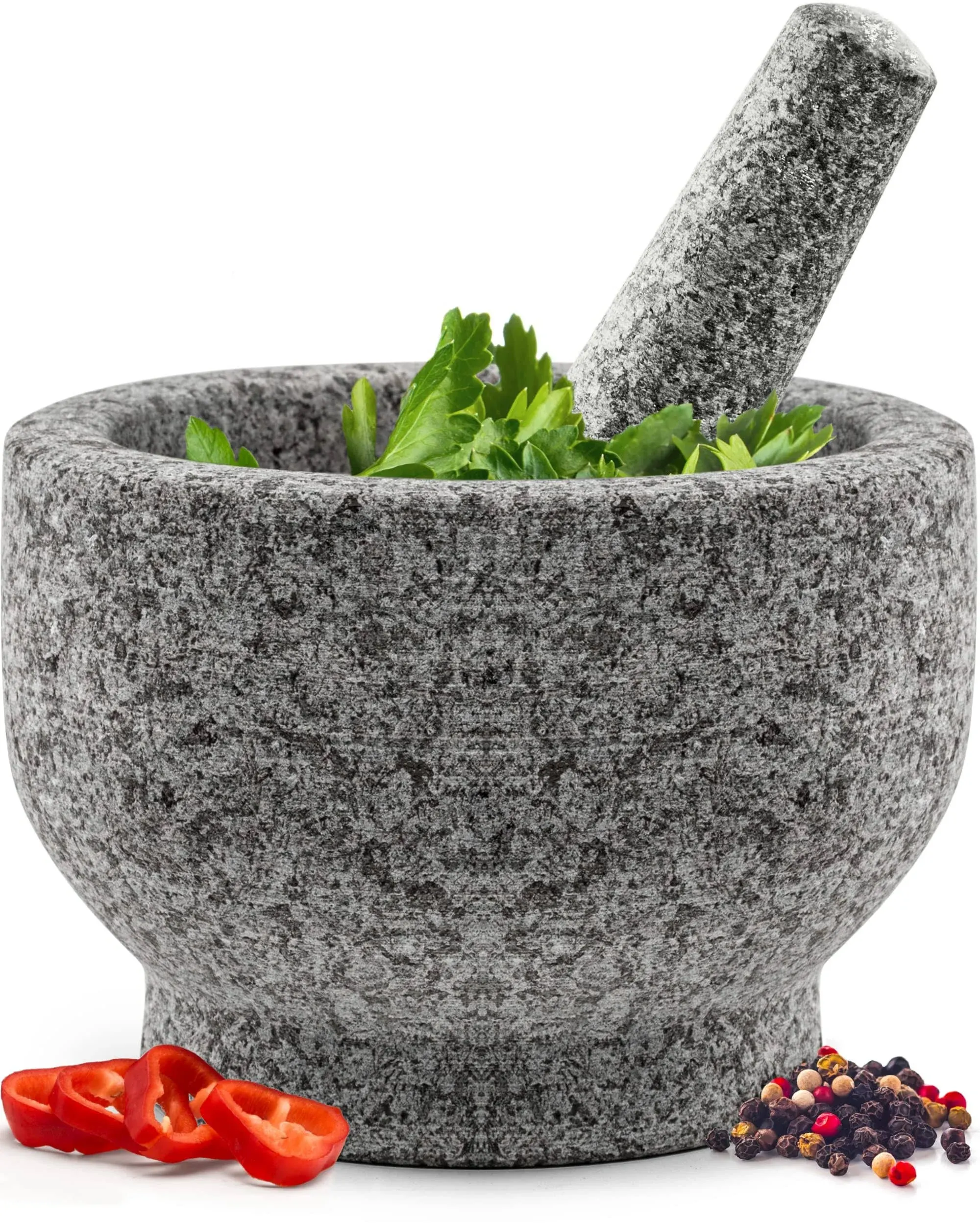 Heavy Duty Natural Granite Mortar and Pestle Set, Expertly Carved, Make Fresh Gu