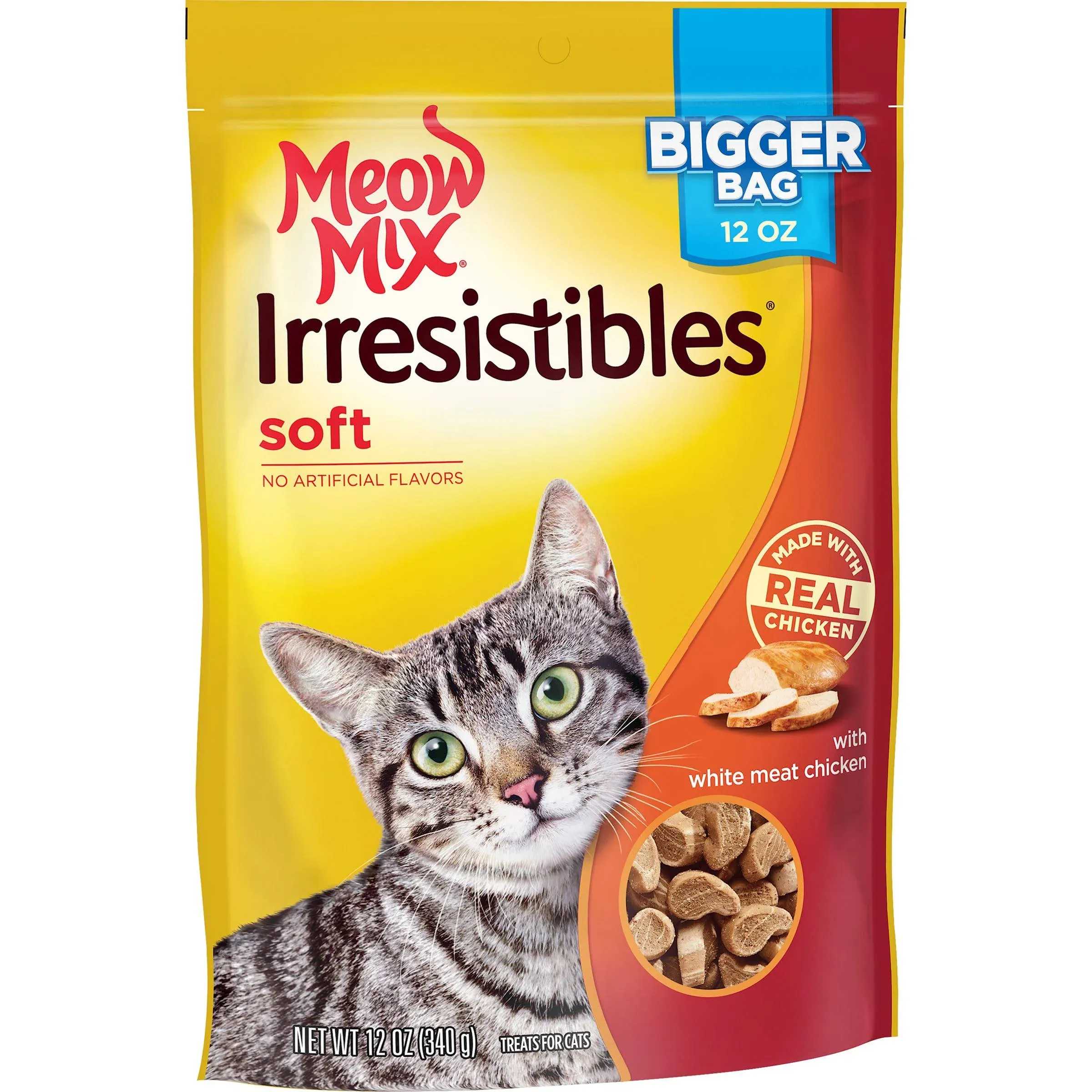 Meow Mix Irresistibles Treats for Cats, with White Meat Chicken, Soft, Bigger Bag - 12 oz