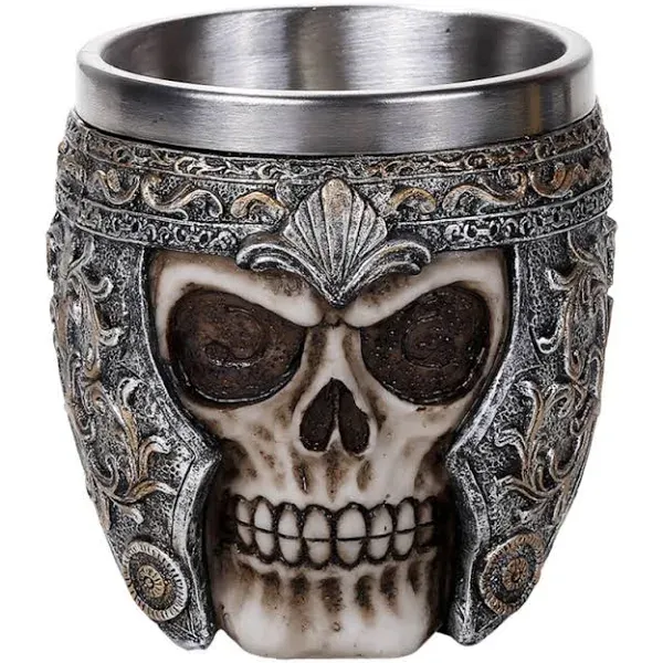 Armored Skull Warrior with Helmet Mug Cup Stainless Steel Insert Skeleton New