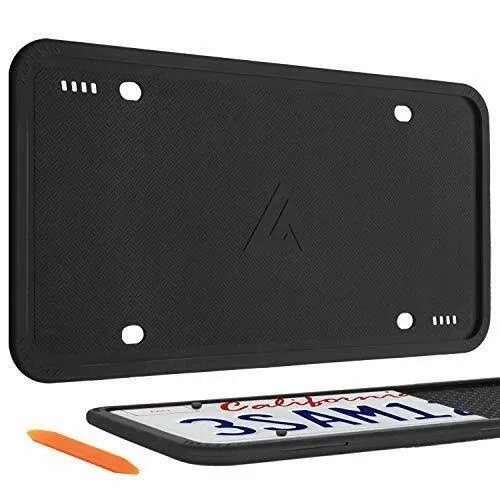 Aujen Silicone License Plate Frames Black 2 Pack Car License Plate Covers