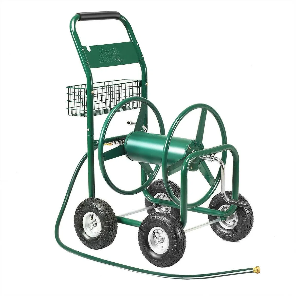 Costway Garden Water Hose Reel Cart 300ft Outdoor Heavy Duty Yard Planting w/Basket - Green