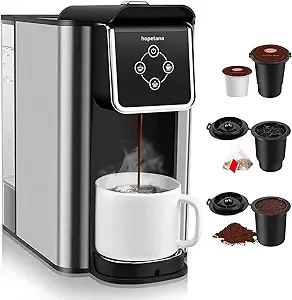 HOPETANA Single Serve Coffee Machine, 3-in-1 Pod Coffee Maker For K-Cup Capsule, Ground Coffee Brewer, Loose Tea maker, 6 to 10 Ounce Cup, Removable 50 Oz Water Reservoir