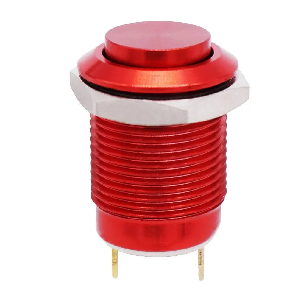 12mm 1/2&#034; Waterproof Red Metal Shell Momentary Raised Top Push Button Switch