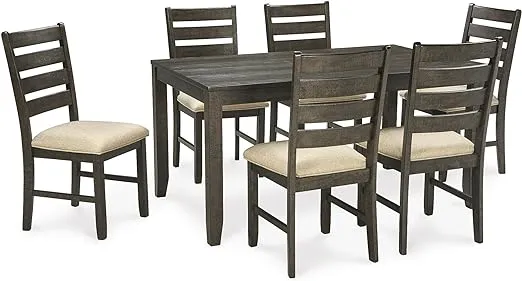 Signature Design by Ashley Rokane 20" Dining Room Table Set with 6 Upholstered Chairs, Brown