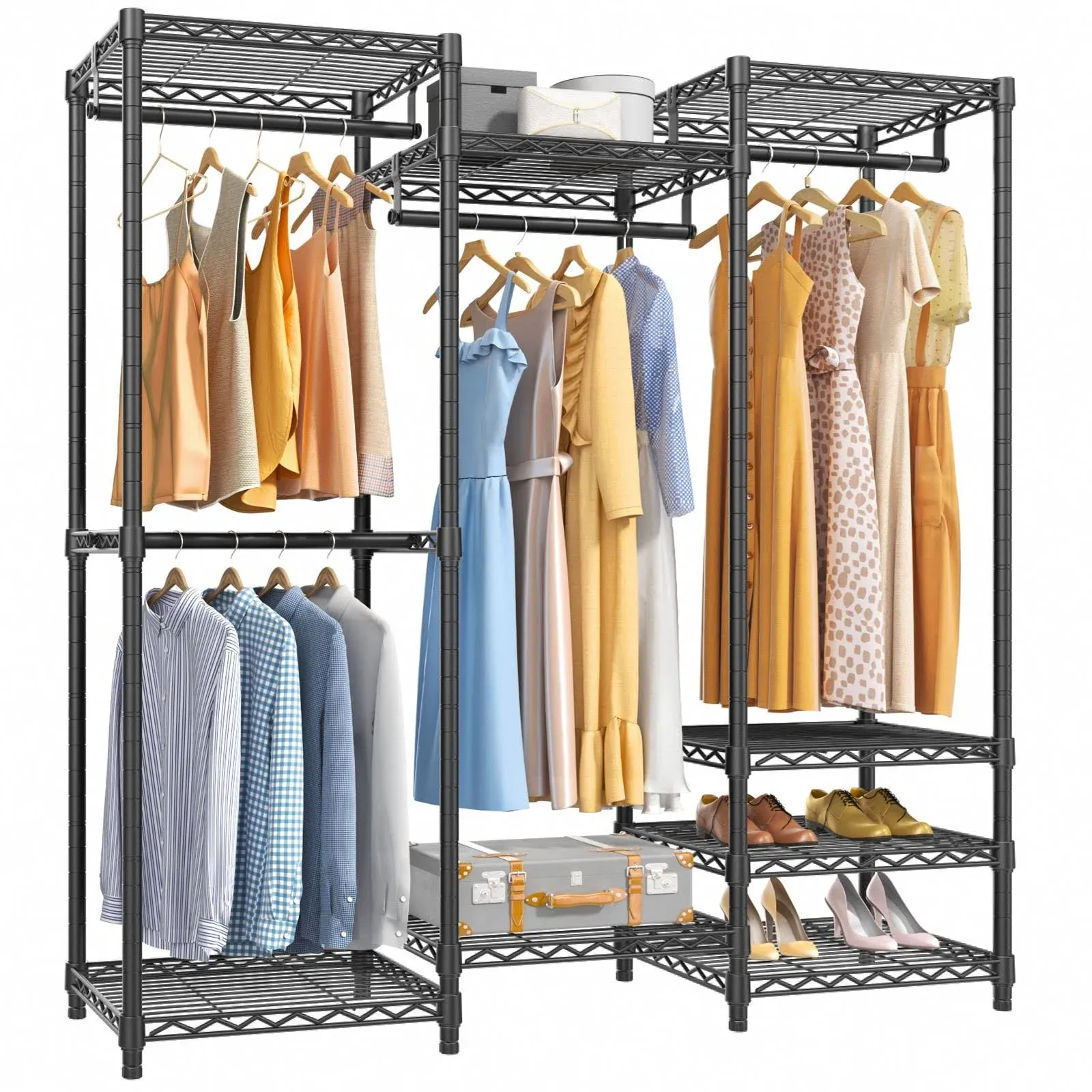 VIPEK V5 Portable Closet Wardrobe Heavy Duty Clothes Rack, Freestanding Clothing Rack with 4 Hang Rods & 8 Shelves, Adjustable Closet Rack, 68.9" L x 15.7" W x 76.4" H, Max Load 800LBS, Black