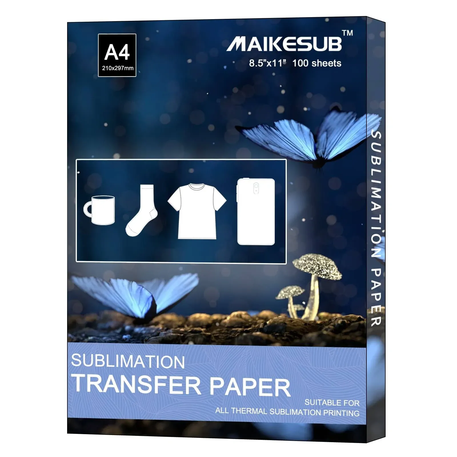 MAIKESUB Sublimation Paper Heat Transfer Paper 8.3x11.7 inch 100 Sheets for Any