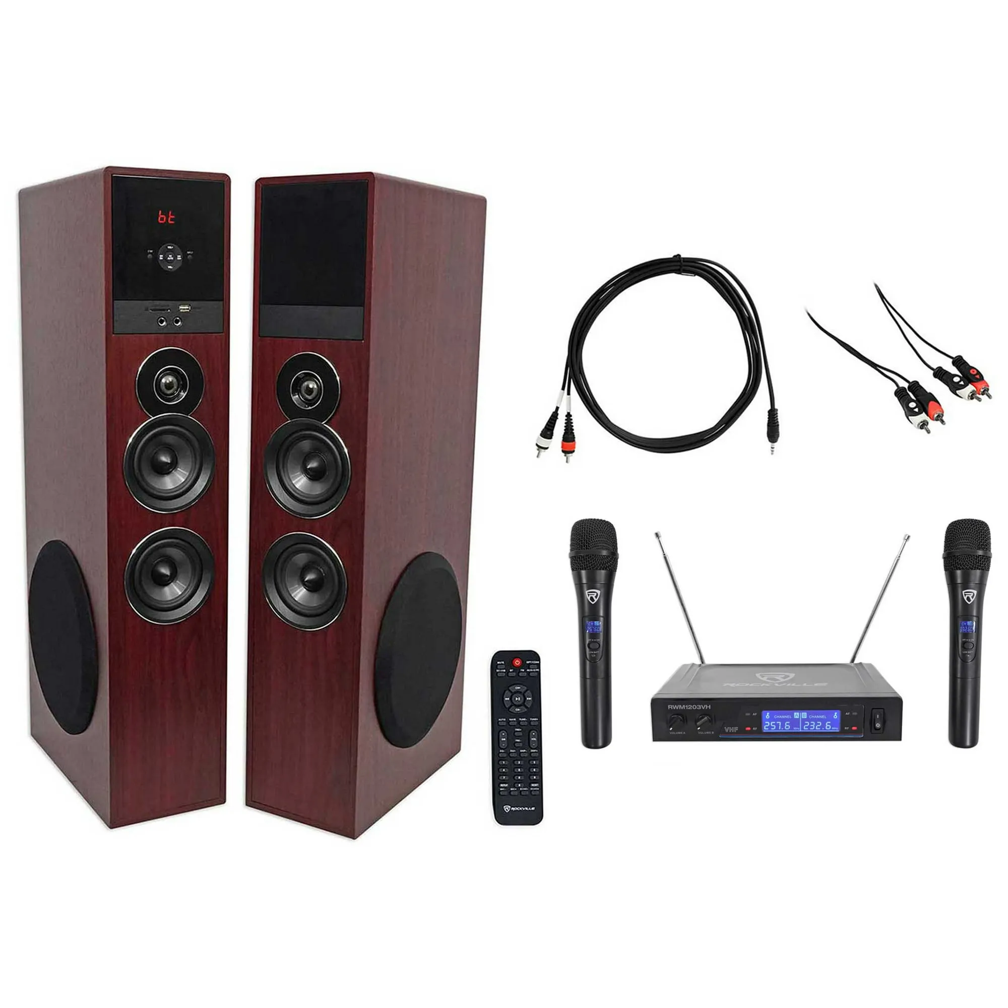 Rockville Bluetooth Home Theater/Karaoke Machine System with (2) Subs+Wireless Mics