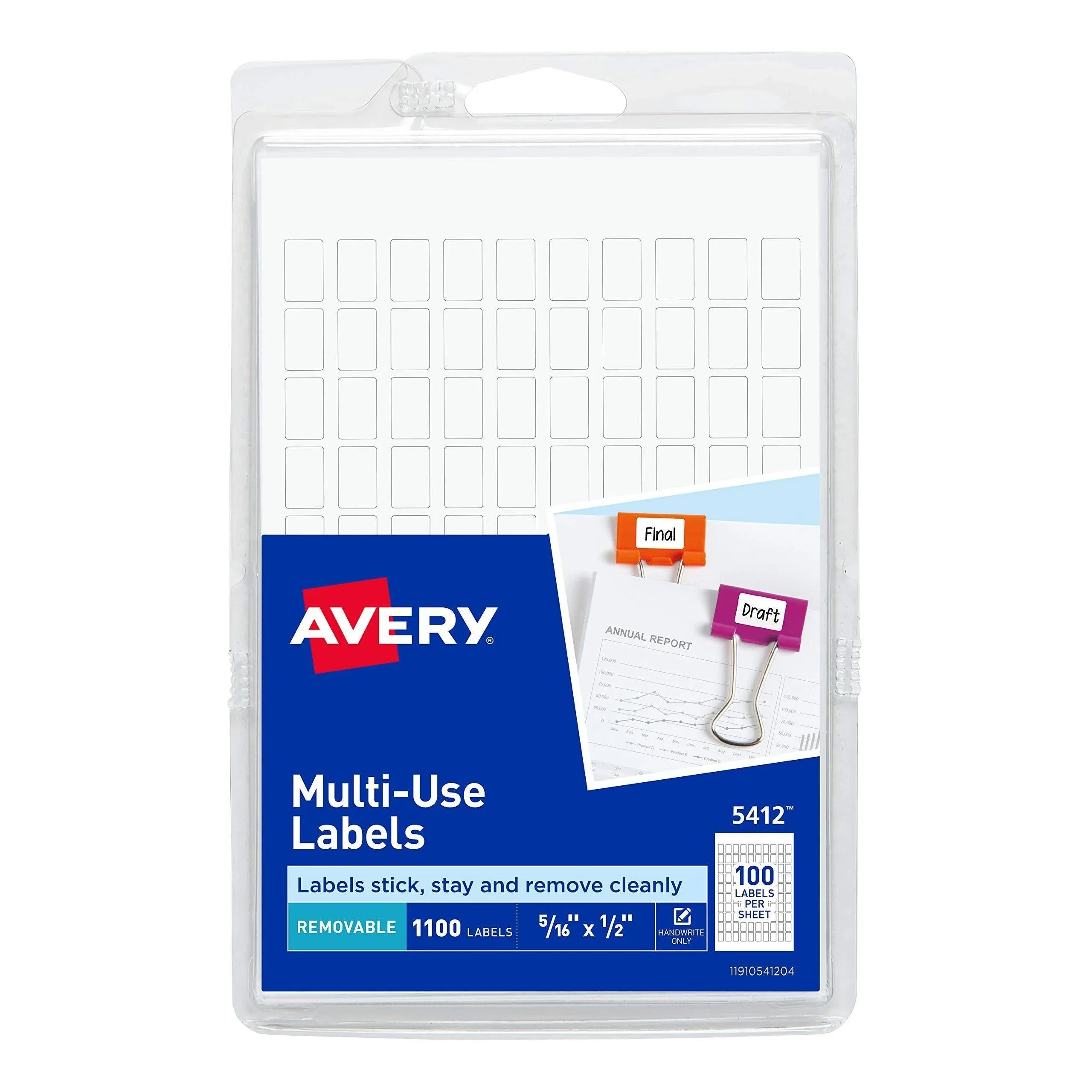 Avery Multi-Use Removable Labels, 5/16" x 1/2", White, Non-Printable, 1,100 Blank Labels Total (5412)