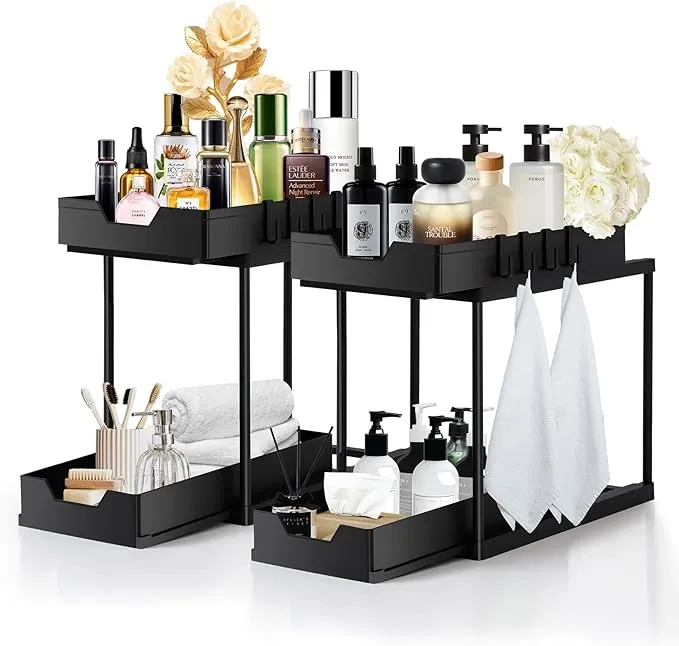 PY Home & Sports 2-Tier Under Sink Organizer Storage, Double Sliding Under ...
