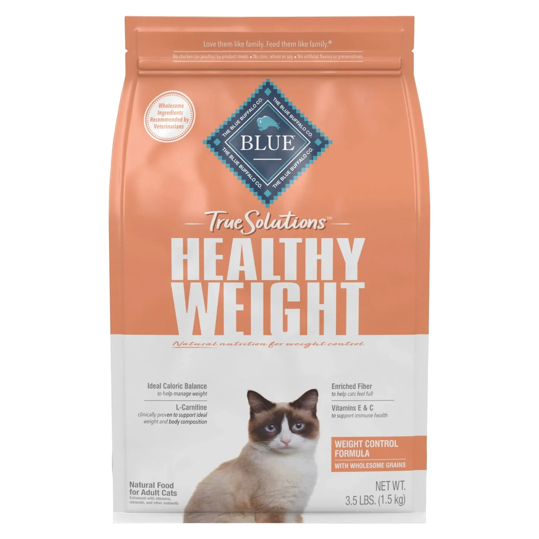 Blue Buffalo True Solutions Fit & Healthy Weight Control Chicken Dry Cat Food for Adult Cats, Whole Grain, 3.5 lb. Bag