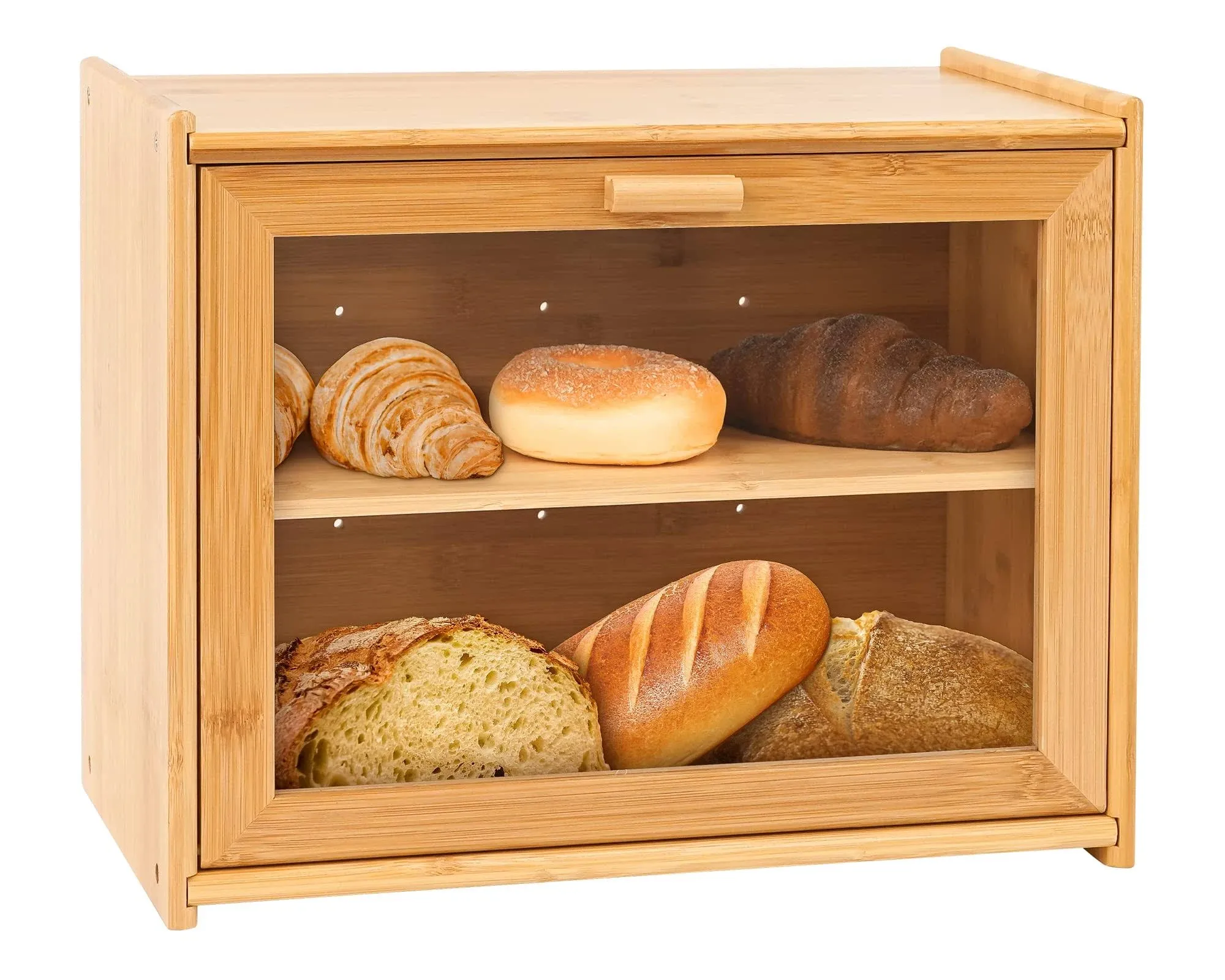 Large Wooden Bamboo Bread Box Kitchen Countertop Storage for Bread Coffee Spice