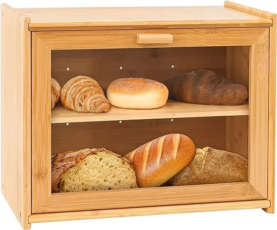 Large Wooden Bamboo Bread Box Kitchen Countertop Storage for Bread Coffee Spice