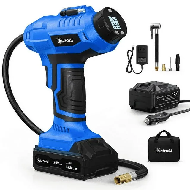 AstroAI Tire Inflator, 160 psi Cordless Car Air Pump, with 20V Rechargeable Battery, Blue