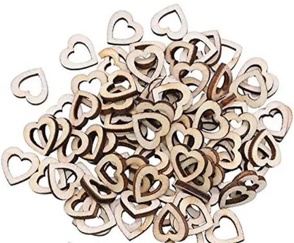 100pcs Wooden Heart Confetti Rustic Scatter Hearts Wedding Table Decoration - Wood Craft Shapes