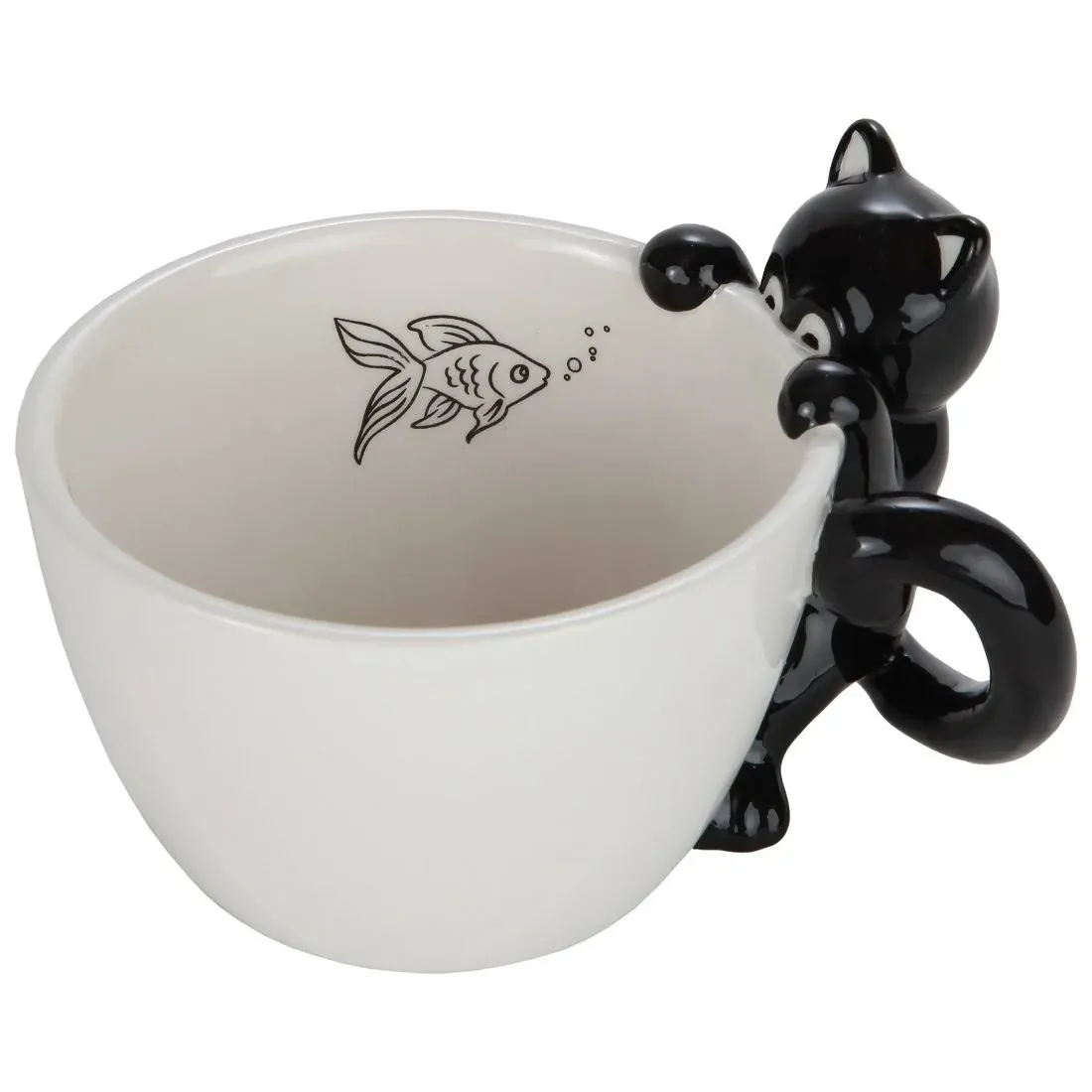 Lily's Home Cute Fishing Black Cat Mug for Coffee and Tea. Ceramic 3D Animal Mug ...