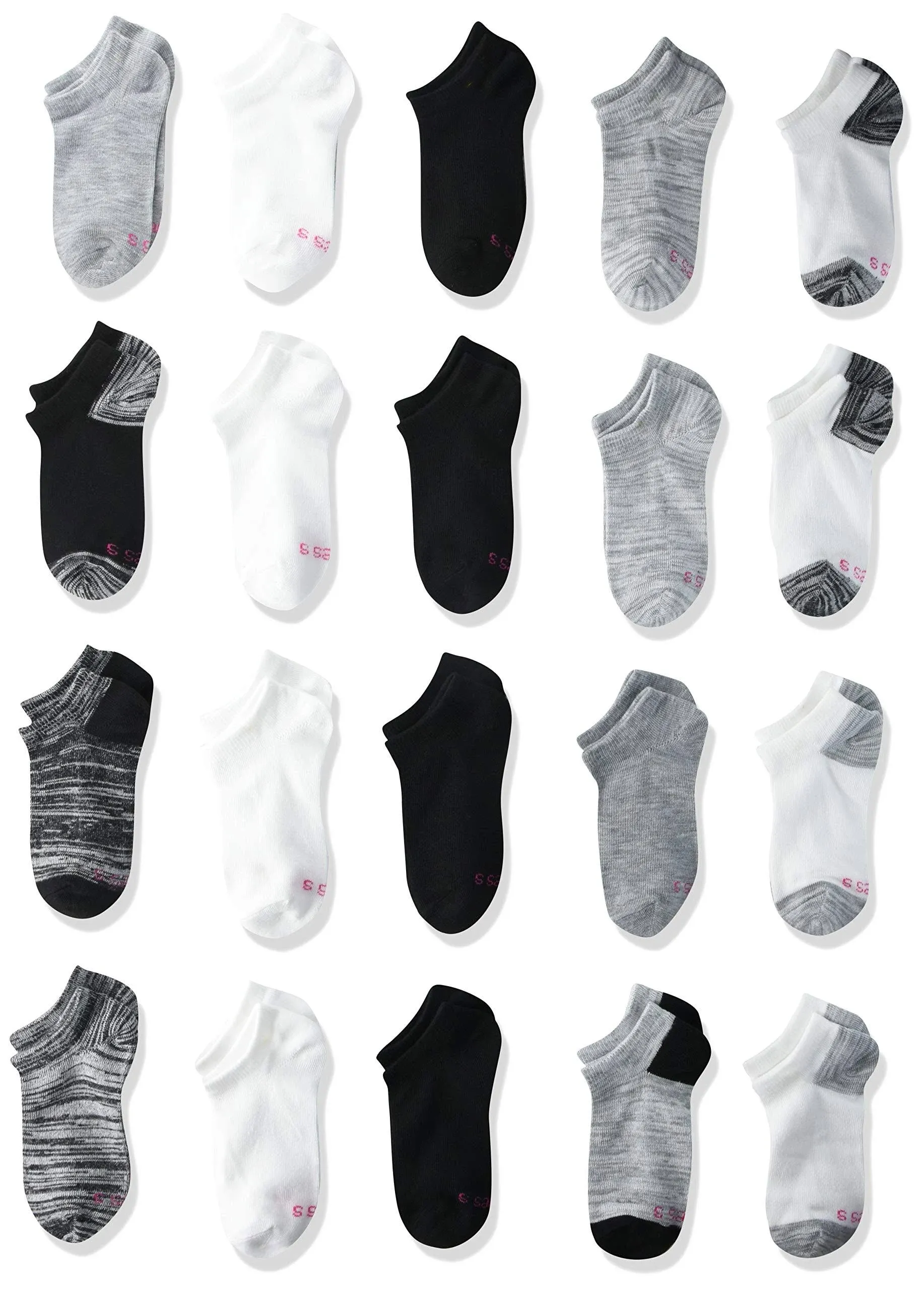 Hanes Girls' No Show Socks Super Value 20-Pair Packs