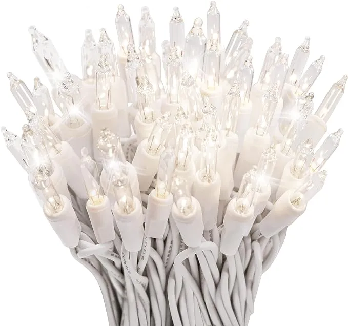 100 Clear Twinkle Lights on White Wire, Indoor/Outdoor Use, Lighted Length of 20.6’, Total Length of 21.8’