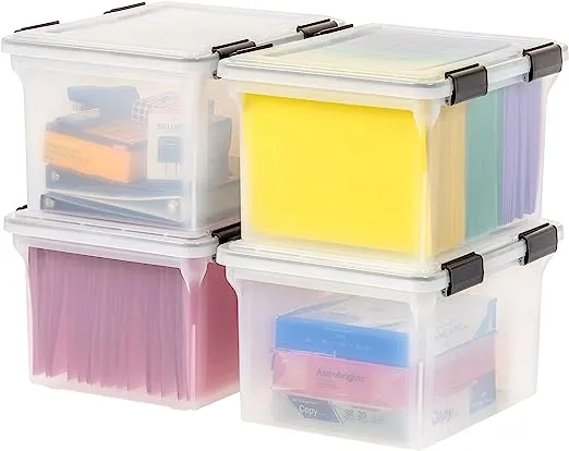 Iris USA Weathertight File Box 4 Pack Letter and Legal Size Clear