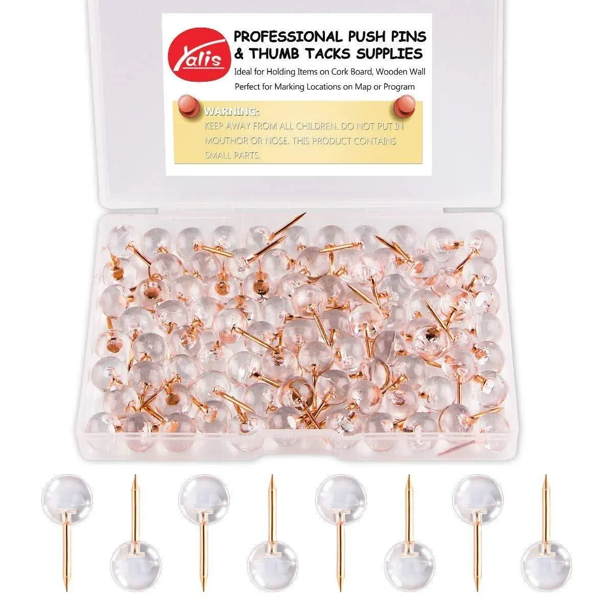 Yalis Push Pins 1/3 Inch Rose Gold Map Tacks 100-Count Large Size 