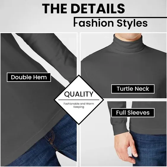 3-Pack Men's Long Sleeve Turtle Neck T-Shirt (Sizes, S to 2XL)