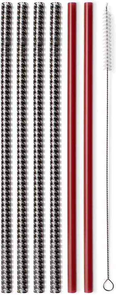 Swig Houndstooth + Crimson Reusable Straw Set