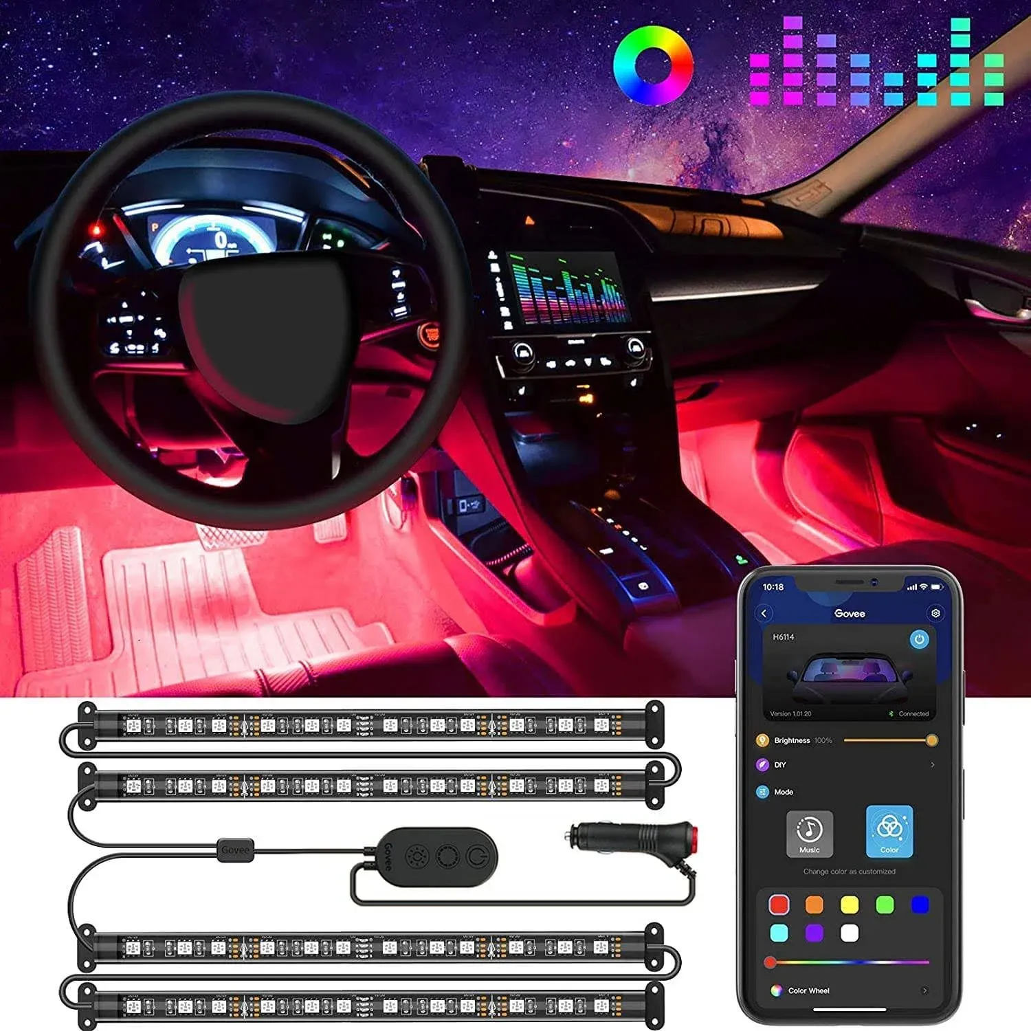 Govee Rgbic Interior Car Lights Smart Strip Light Bluetooth