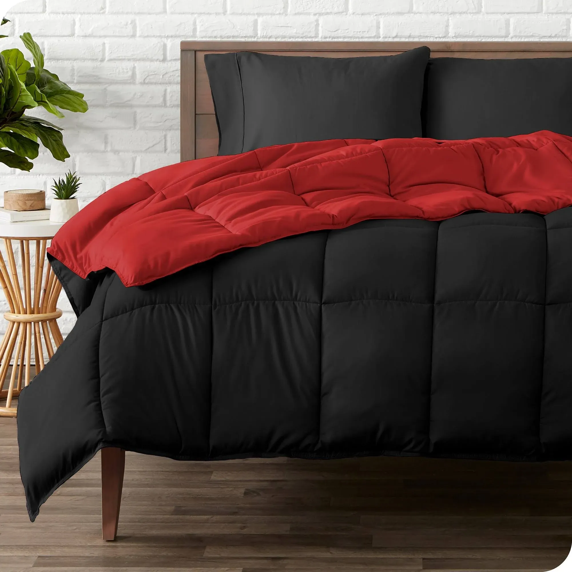 Bare Home Oversized King Reversible Comforter - Goose Down Alternative - Ultra-Soft - Black/Red