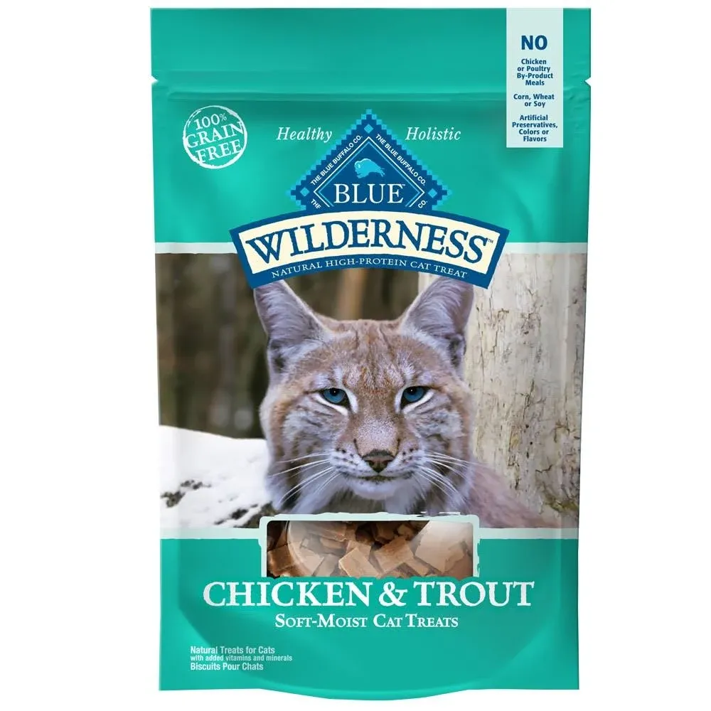 Blue Buffalo Wilderness Grain Free Soft-Moist Cat Treats, Chicken &amp; Trout 2-oz B