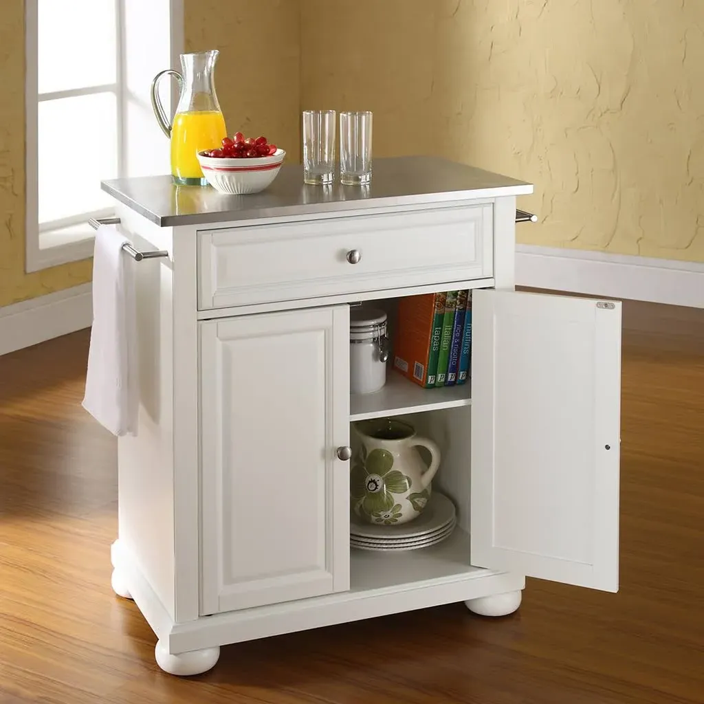 cuisine kitchen island with stainless steel top - White