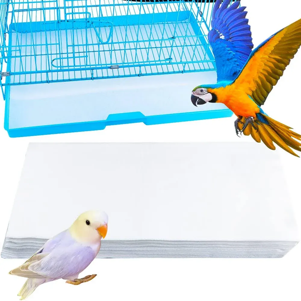 100 Pcs Large Size Bird Cage Liner Papers, Non-Woven Bird Cage Liners, Precut Absorbent Pet Cages Cushion (22.8 inch x 10.6 inch)