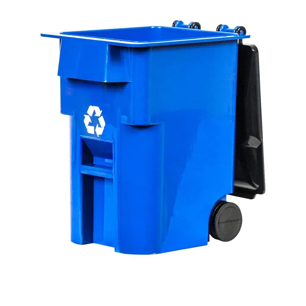 Miniature Toy Blue Recycling Trash Can with Lid & Wheels for WWE Wrestling Action Figures