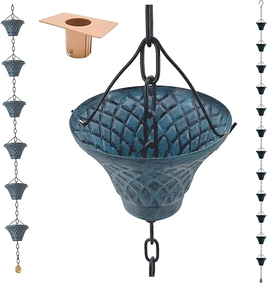 LEPTALINA Upgraded Bell 8.5FT Antique Sky-Blue (Double-Sided) Rain Chains f...