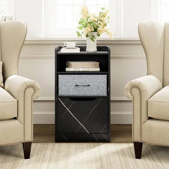 Vertical File Cabinet with Fabric & Wood Sliding Filing Storage Drawer for ...