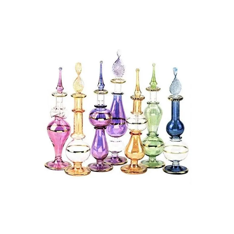 Egyptian Perfume Bottles Wholesale Set of 12 Size 4” Mouth-Blown with Handmade G