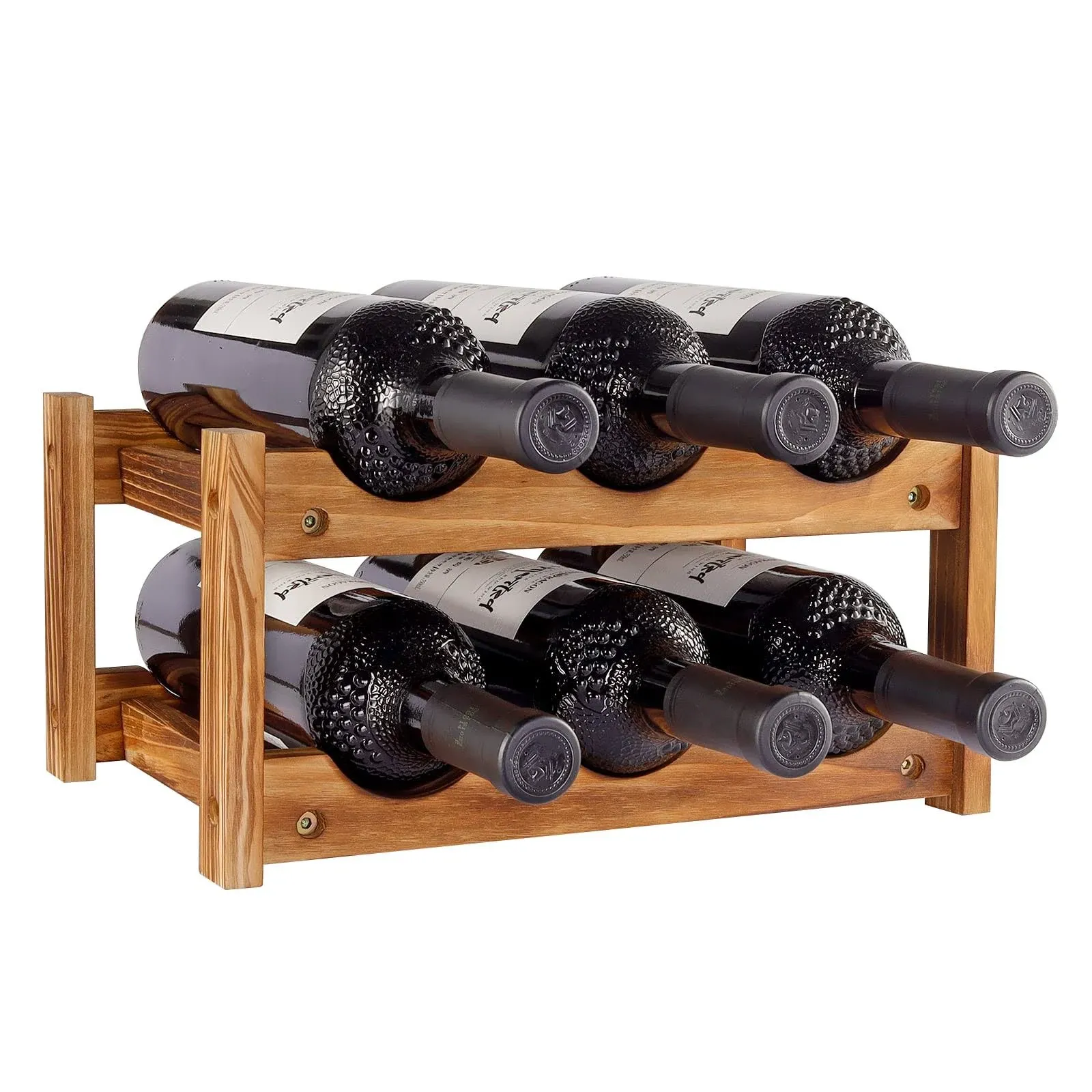 Wine Rack 6 Bottle 2-Tier Wood Wine Storage Easy-Assembly Space-Saving for Wine Lovers,Kitchen Wine Organizer for Countertop,Table Top,Pantry, Home,Room Decor,Bar,Cellar Basement (2-Tiers)