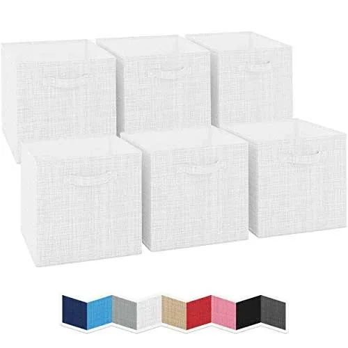 Fabric Storage Cubes for Cube Organizer - 6 Pack Heavy Duty Textured White-Grey Storage Bins - 13 Inch Cube Storage Bin, Use As A Clothes Storage Box, Baskets For Shelves or Cubbies Storage bins