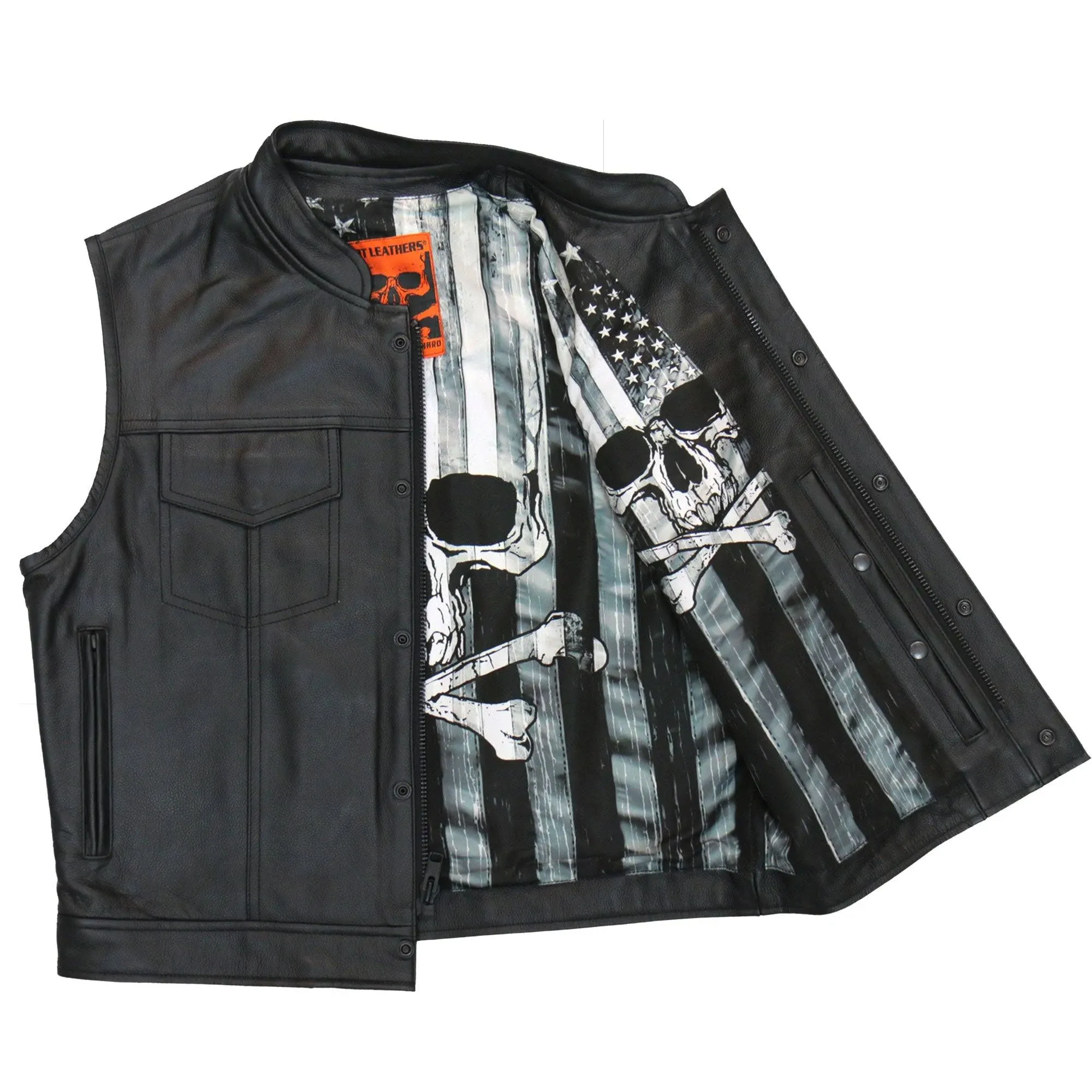 Hot Leathers Club Vest Skull Flag Liner Carry Conceal - Black / XL