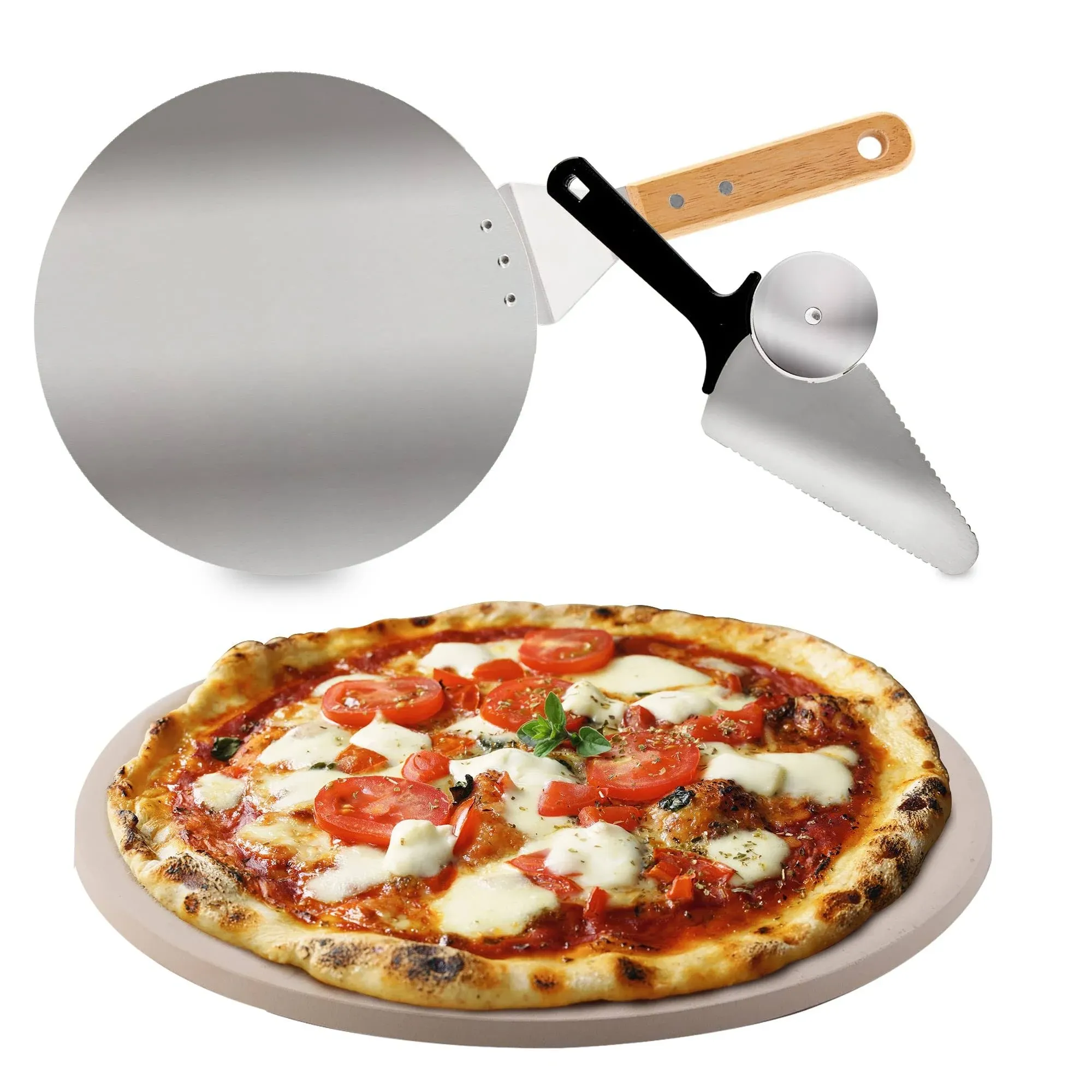 NUWAVE Brick Oven-Style Pizza Kit w/ Pizza Stone, Stainless Steel Peel &amp; Cutter