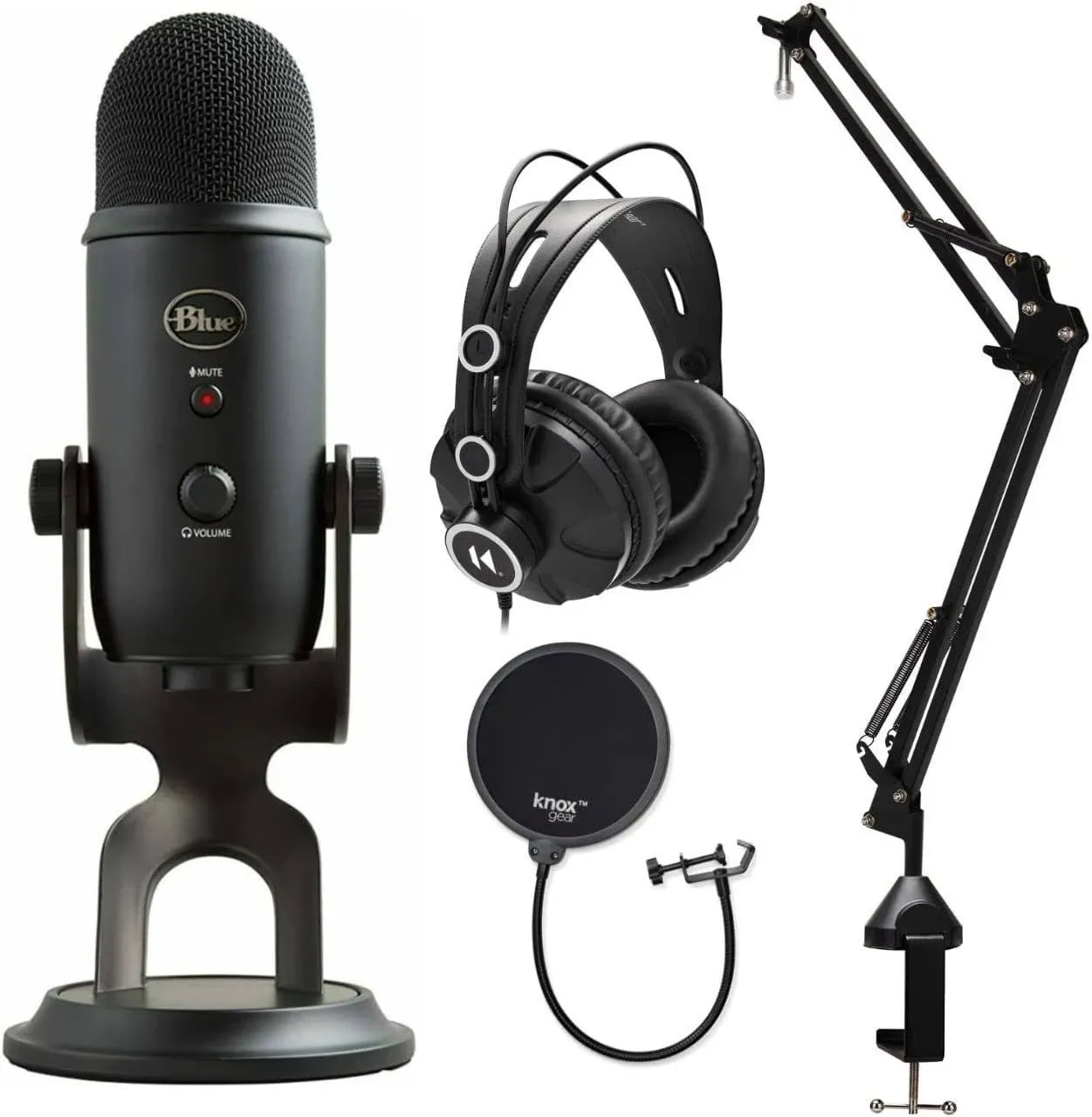 Blue Microphones Yeti Blackout USB Microphone Streamer and Podcast Bundle with