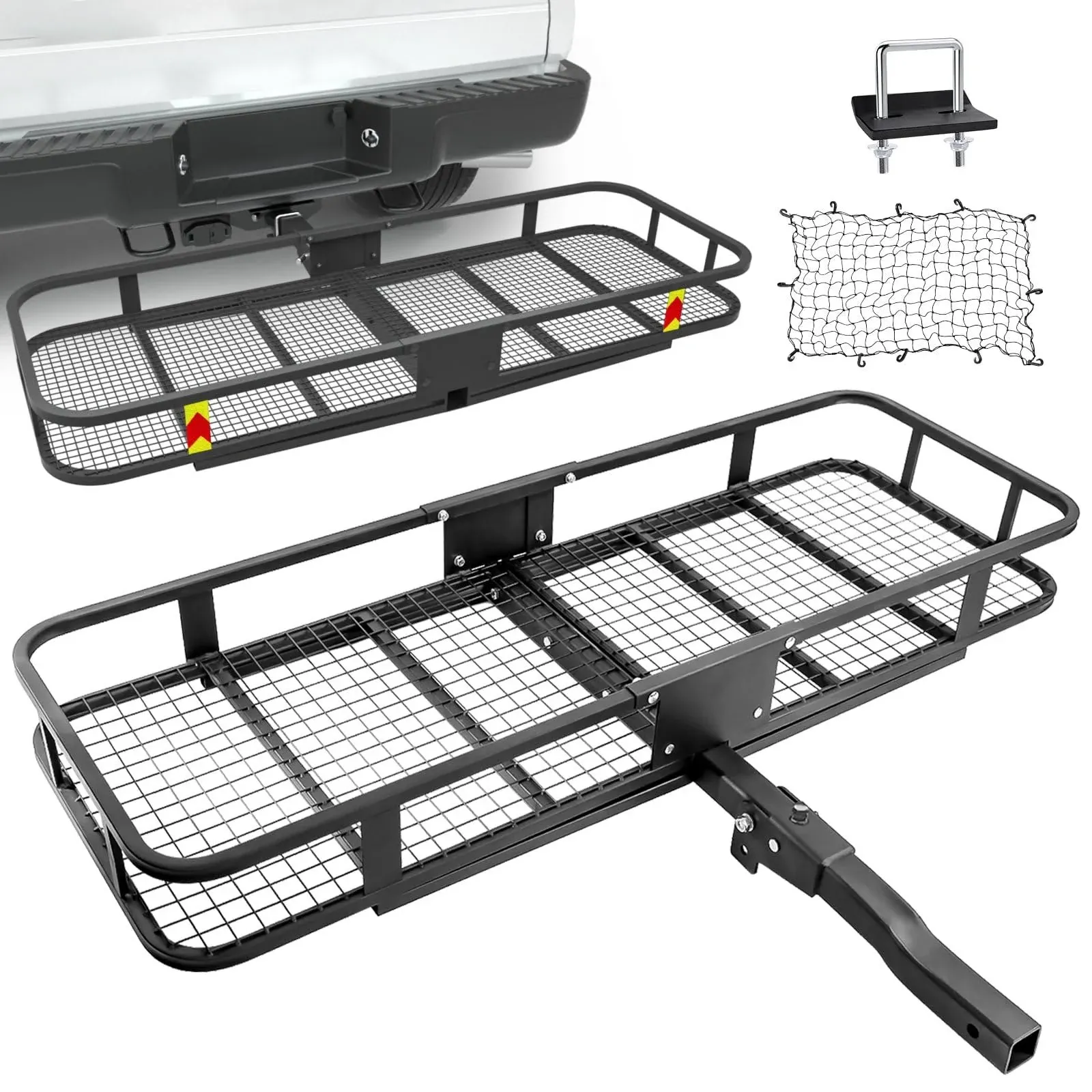 Hitch Mount Rack Cargo Basket w/ Net Folding Cargo Carrier Luggage Basket 500lbs